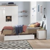 Letto singolo con testata ricurva in finitura Rovere e Bianco laccato