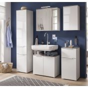 Bagno moderno completo, finitura Bianco Laccato e top Grigio Cemento