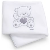 Culla Mr.Bear bianca e grigia con ruote, decori con orsetti