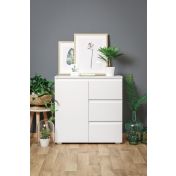 Conveniente credenza  1 anta e 3 cassetti, colore Bianco opaco 