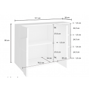 Madia con 2 ripiani e 2 ante con disegni geometrici in finitura Beton