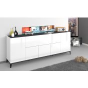 Credenza 200 cm in Bianco lucido e Ardesia