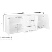 Madia credenza 4 ante 3 cassetti in finitura bianco lucido