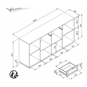 Credenza  Kara bianca 4 ante 2 cassetti con frontali effetto Rafia bianca