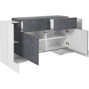 Credenza multiuso Bianca e Ardesia, 4 ante 2 cassetti, Bianco e Pero