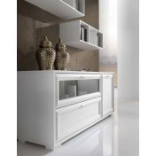 Credenza salvaspazio classica Bianco Frassinato con anta, cassettone e ribalta in vetro