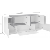 Credenza 6 ante battenti e una ribalta in Bianco lucido e Ardesia