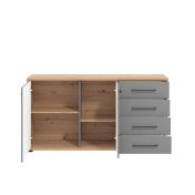 Credenza moderna 4 cassetti e 2 ante, Grigio grafite e Rovere