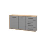 Credenza moderna 4 cassetti e 2 ante, Grigio grafite e Rovere