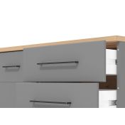 Credenza moderna 4 cassetti e 2 ante, Grigio grafite e Rovere