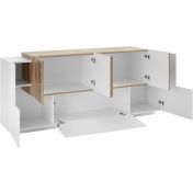 Credenza moderna 6 ante  e una ribalta in Bianco lucido e Pero