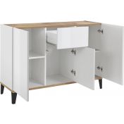 Madie economiche, Credenza moderna Bianca lucido e pero, 3 ante 1 cassetto