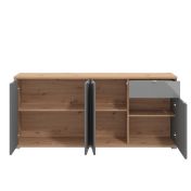 Credenza per soggiorno moderna, finitura Grigio grafite e Rovere