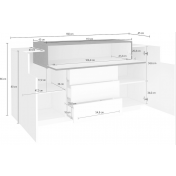 Credenza bianca e pero con 2 ante, 3 cassetti e una ribalta