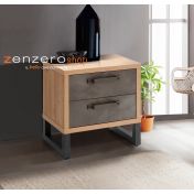 Comodino Industry con 2 cassetti in finitura Rovere e Grigio smoke