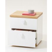 Comodino moderno con 2 cassetti in Bianco laccato e Rovere