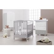 Culla moderna Teddy con ruote, finitura Grigio con decori in tinta