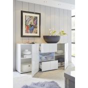 Madia Credenza Moderna, Madia di Design, 2 ante e 2 cassetti, Bianco Lucido