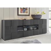 Credenza Moderna, Madia di Design, 2 ante e 4 cassetti, Grigio Lucido