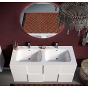 Mobile da bagno sospeso L.122 doppio lavabo, 2 cassetti, finitura Bianco lucido