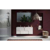 Mobile da bagno sospeso L.122 doppio lavabo, 2 cassetti, finitura Bianco lucido