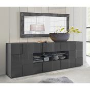 Capiente credenza, Madia di Design, 2 ante e 4 cassetti, Grigio Lucido