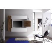 Parete attrezzata moderna di design, Noce Dark, Mercure e laccato bianco - 196x169 cm