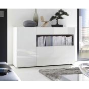 Credenza con vano a giorno, finitura bianco lucido