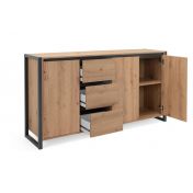 Madia in stile industry 3 ante 3 cassetti, finitura Rovere Nodato e struttura in Antracite