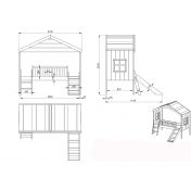 Letto a casetta con scivolo e finestre, bianco laccato