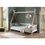 Divano letto  montessoriano per camerette in Pino naturale e Bianco laccato