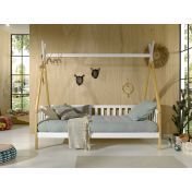 Divano letto  montessoriano per camerette in Pino naturale e Bianco laccato