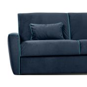 Divano letto Everest a 3 posti, in tessuto sfoderabile, colore Blu notte con filetto color Turchese