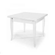 Tavolo 80x80 cm in legno, bianco opaco, arte povera - apertura a libro