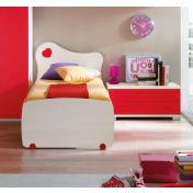 Letto singolo con testata e pediera con inserto a cuore in finitura Larice e Rosso LACCATO