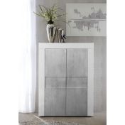 Credenza alta grigio e bianca a 2 ante