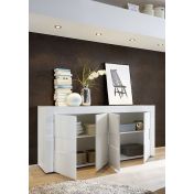 Credenza Moderna a 4 ante, Bianco Lucido con frontali Beton