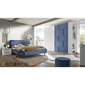 Camera completa con letto blu in tessuto imbottito con armadio Miss