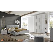 Camera completa con letto grigio in tessuto imbottito con armadio Miss