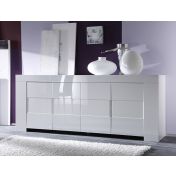 Credenza Moderna, Madia di Design elegante, 4 ante, Bianco Lucido