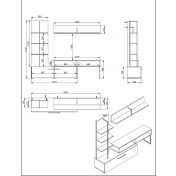 Parete moderna con ribalta e libreria, finitura Rovere e Carbone