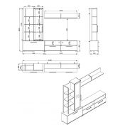 Parete con base tv vetrina e mensole finitura Rovere e Nero