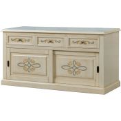 Credenza avorio pennellato con decori, 2 ante e 3 cassetti 157x78