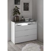 Comò moderno bianco opaco e beton con 3 cassetti