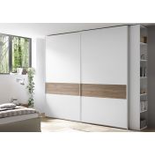 Maxi Armadio moderno con ante scorrevoli, Bianco Opaco con fascia Noce Dark