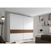 Maxi Armadio moderno con ante scorrevoli, Bianco Opaco con fascia Noce Dark