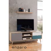 Porta tv lavik stile nordico, finitura quercia, petrolio, grigio e bianco