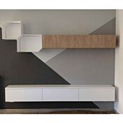 Innovativa Parete attrezzata sospesa per zona living, Rovere Oak e Bianco opaco