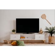 Porta Tv Oslo con 3 ribalte in finitura bianco e oro