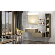 Mobile bagno sfalsato con lavabo, 2 cassetti, finitura Olmo danubio